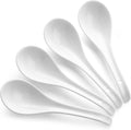 DOWAN Soup Spoons  Ceramic Asian Soup Spoons  White Japanese Spoon Large for Ramen Pho Wonton Dumpling Miso  Deep Oval Hook Design  Set of 4 (4  Soft white)