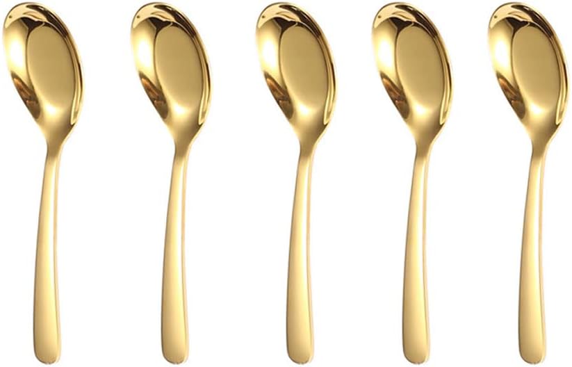 5 PCS Stainless Steel Mirror Finish Soup & Dessert Spoons for Soup  Rice  Tea  Milk  Coffee & Ice Cream（Golden）
