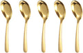 5 PCS Stainless Steel Mirror Finish Soup & Dessert Spoons for Soup  Rice  Tea  Milk  Coffee & Ice Cream（Golden）