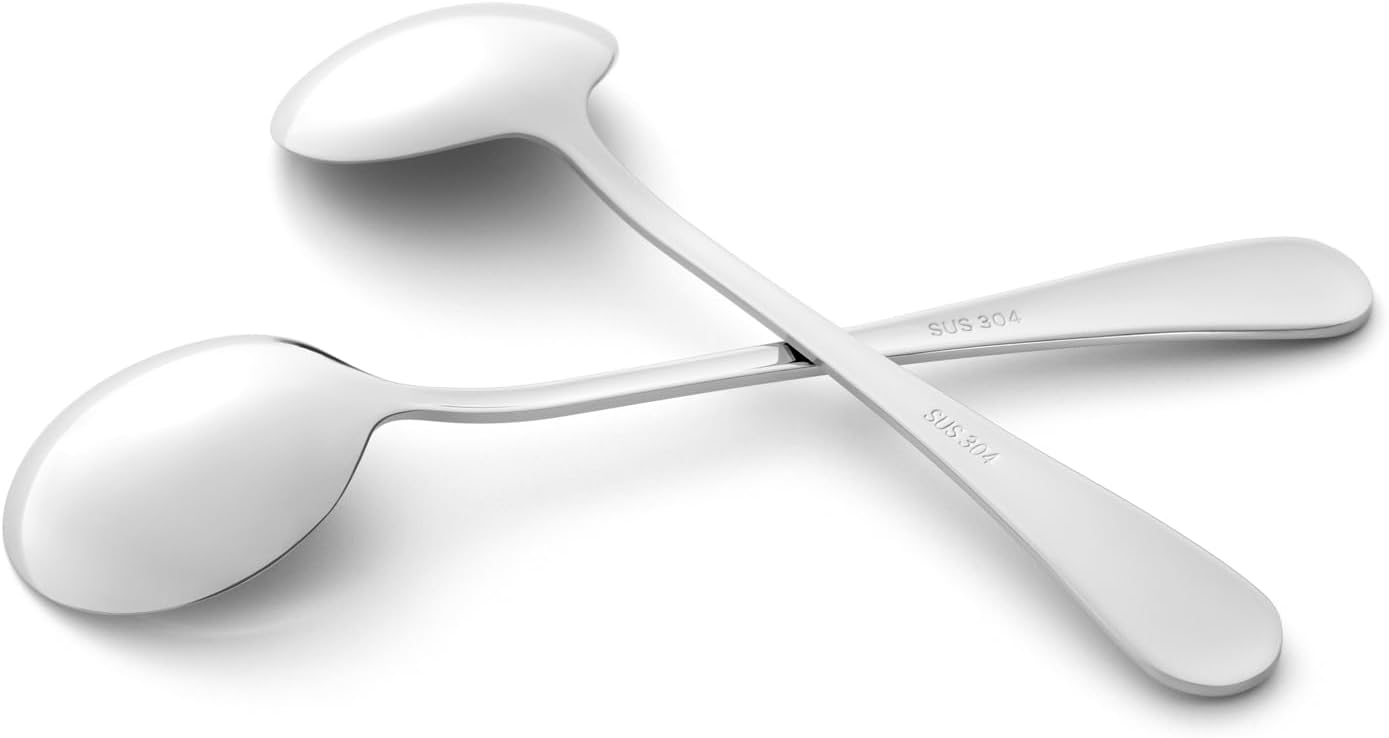 Premium 7.28" Soup Spoons Stainless Steel Round Spoons Set  18/8 stainless steel (SUS304)  Perfect for Soup  Ice Cream  Cereal  Gumbo  Chowder  Set of 8  Dishwasher Safe