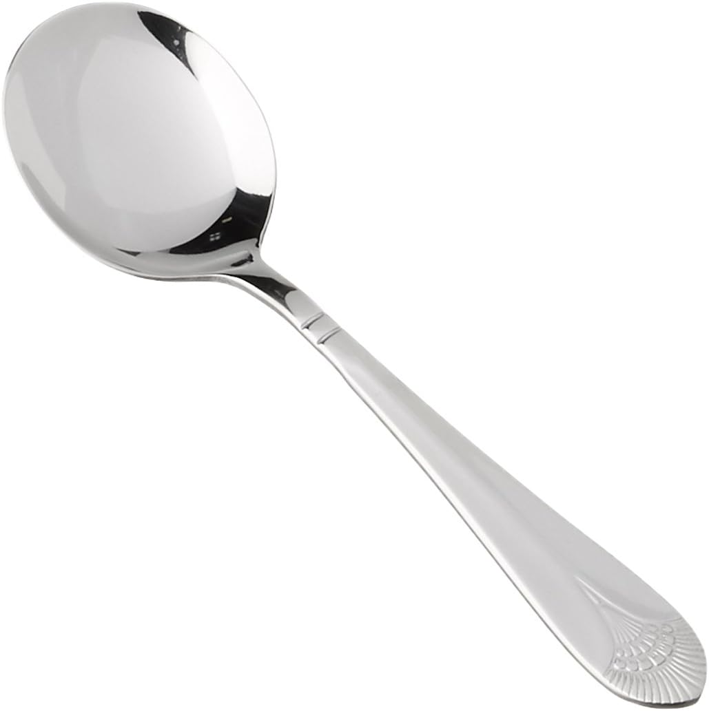 Winco 12 Pack Round Soup/Bouillon Spoons Stainless Steel  Peacock Collection