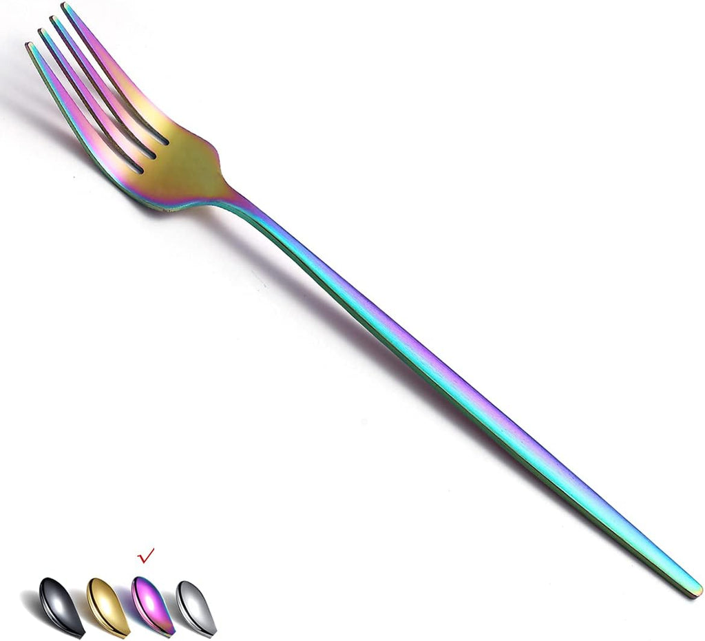 Matt Rainbow 6 Piece Stainless Steel 8.4'' Dinner Forks - Silverware Set  Dessert  Table  Salad Forks - Dishwasher Safe