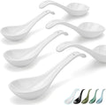 Artena Bright White 6.75 inch Asian Soup Spoons Set of 6  Ultra-fine Porcelain Tablespoon  Chinese/Japanese Kitchen Soup Spoons for Cereal  Ramen Pho - Deep Oval Hook Design