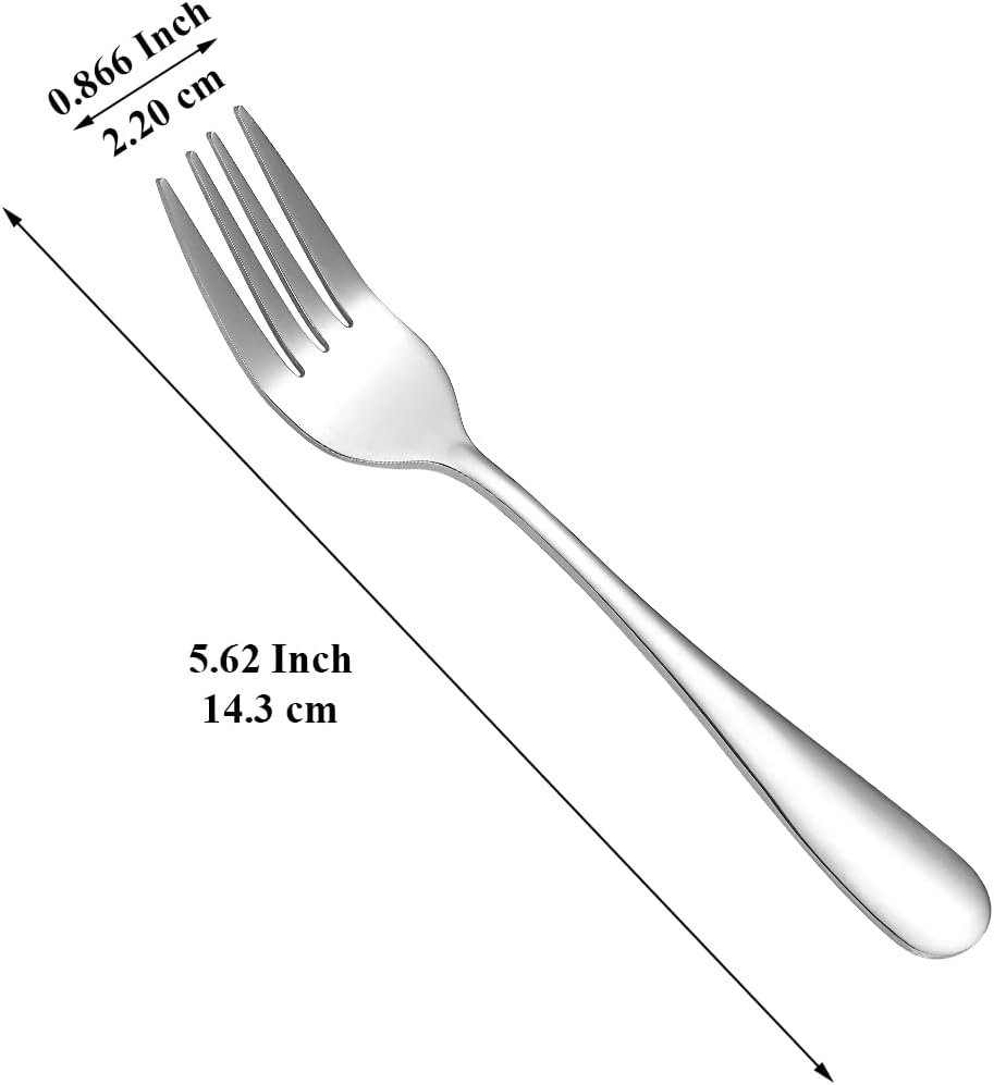 Evanda Dessert Forks Set of 12 Pack  5.62" Stainless Steel Pastry Fork  Appetizer Fork for Fruit  Cake  Cheese  Party Trips  Cafes  Restaurants  Easy To Clean  Dishwasher Safe