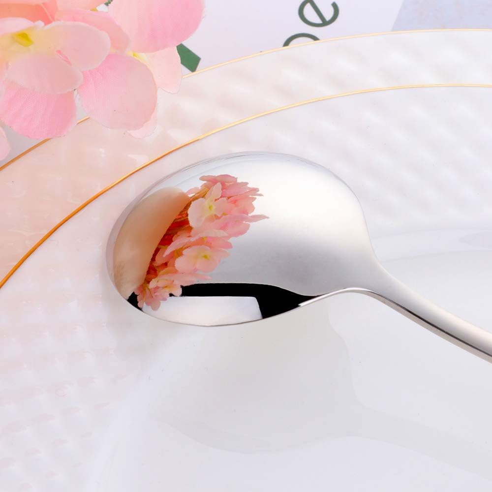 Korean Spoon Stainless Steel Table Spoons 8.15 inch Long Handle Dinner Rice Soup Spoon Set for Home Kitchen Restaurant - 4 PCS