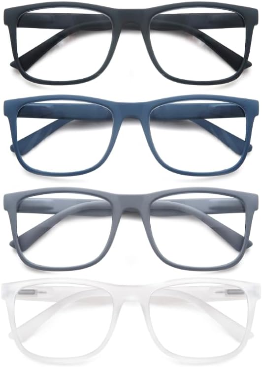 Large Reading Glasses Mens Oversized Wide Readers +1.50 Lightweight Square Magnifying Cheaters Glasses for Men W/Big Head 4 Pack