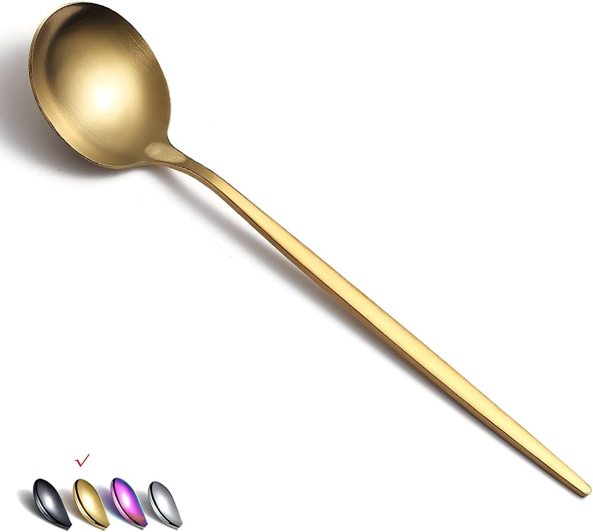 Matt Gold 6 Piece Dinner Spoons - 8.1'' Stainless Steel Tablespoons  Soup & Dessert Spoons  Silverware for Home  Kitchen or Restaurant  Dishwasher Safe