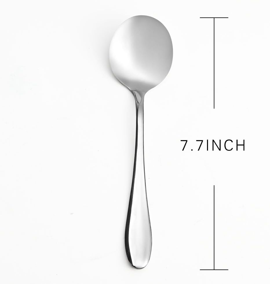 Large Soup Spoons/Stainless Steel Bouillion Spoons 12-Piece 7.7 Inches