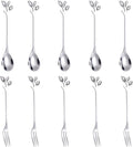 AnSaw 10-Pc Silver Mini Spoons & Forks Set  4.7" - Stainless Steel  Leaf Handle  Ideal for Coffee Tea  Appetizers  Tastings  Parties  Charcuterie & Cocktails