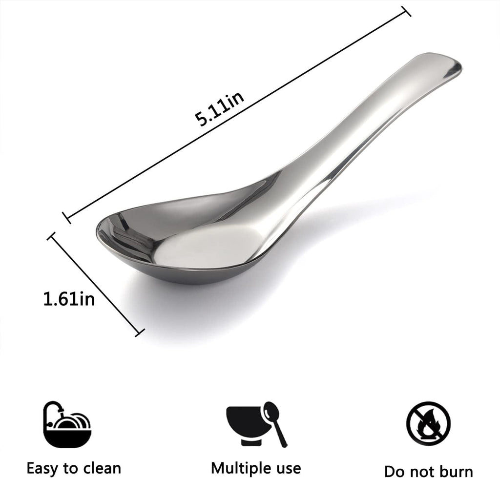 Soup Spoons Stainless Steel Dinner Spoons Set of 6 Chinese Soup Spoon Mirror Polished Asian Soup Spoons for Bouillon Dessert Cereal Thai Miso Ramen