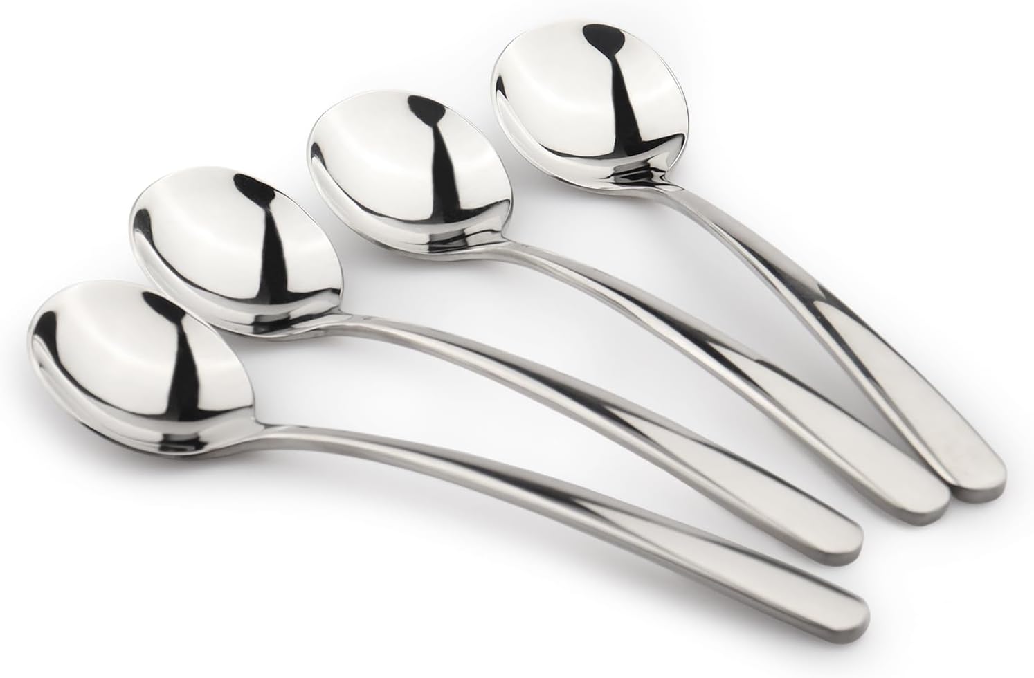 Korean Soup Spoon 18/10 Stainless Steel: Large Round Soup Spoons - 7 inch Long Handle Dinner Rice Soup Spoon Set for Home Kitchen Restaurant - 4 PCS