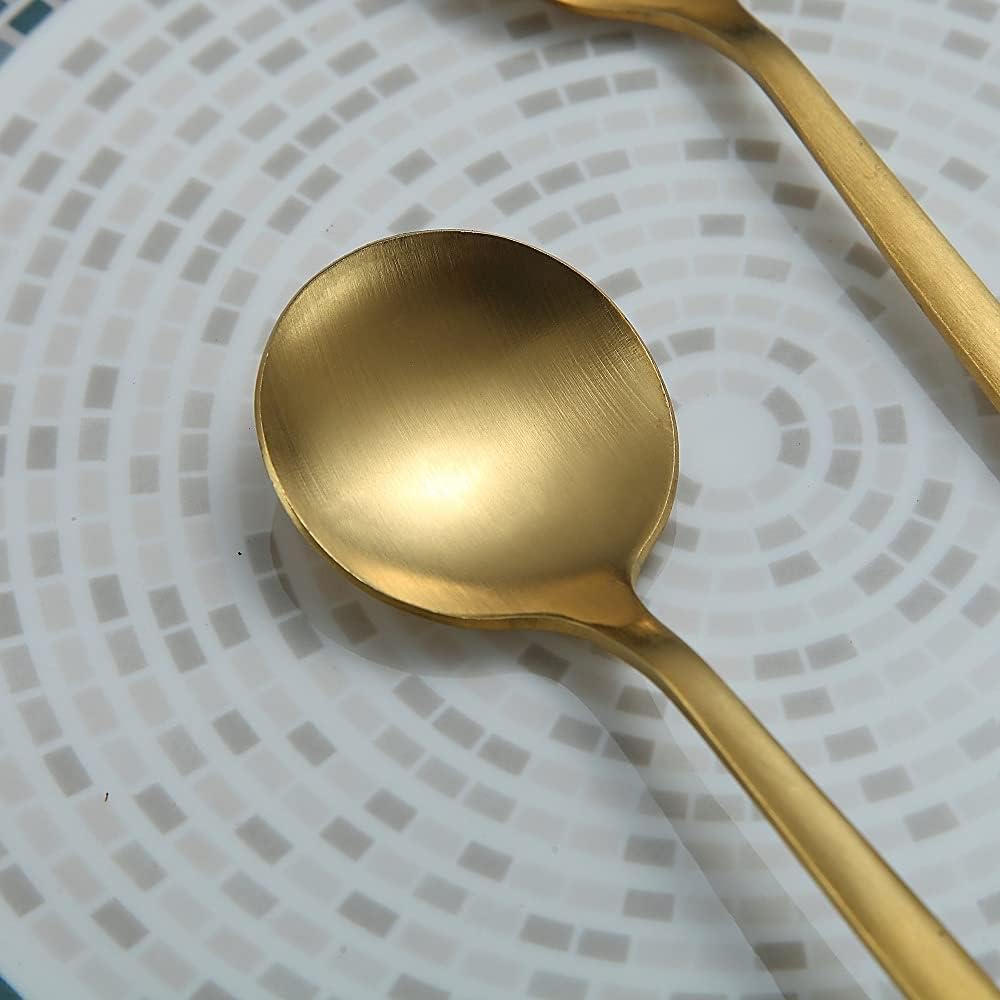 Matt Gold 6 Piece Dinner Spoons - 8.1'' Stainless Steel Tablespoons  Soup & Dessert Spoons  Silverware for Home  Kitchen or Restaurant  Dishwasher Safe