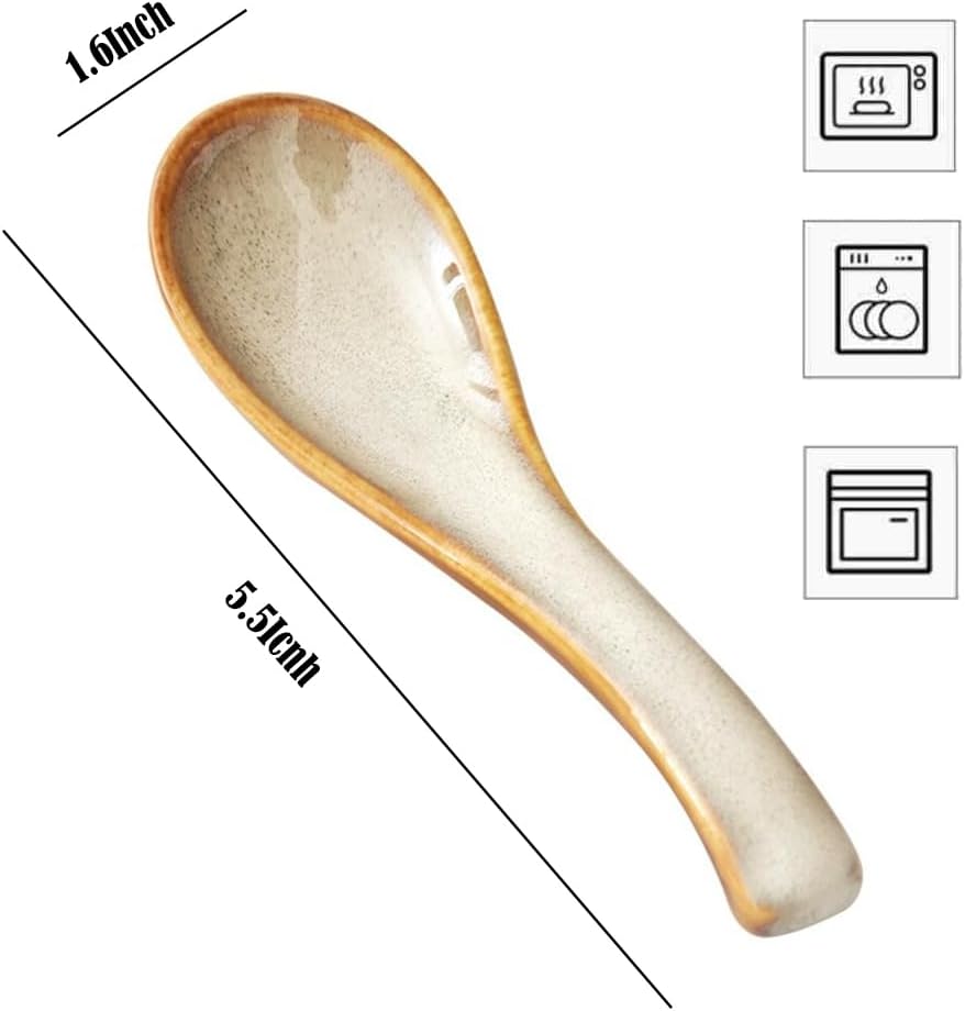 5.5-Inch Asian Soup Spoons  Non-Slip Bottom  Ceramic Soup Spoons for Pho  Ramen  Chinese Vietnamese Wonton  Dumplings and Korean Soups  Set of 4