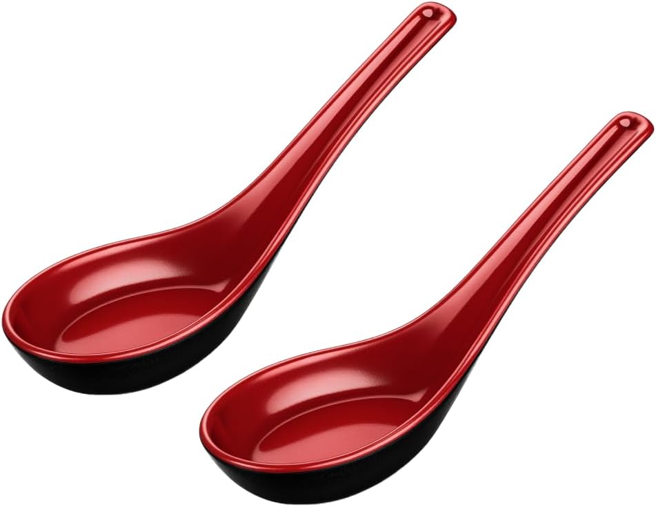 JapanBargain 2384  12-Pack Melamine Soup Spoons for Pho Ramen Wonton Soba Rice Noodles  5-Inch Asian Utensils  Heat Resistant  Dishwasher Safe  Break and Scratch Proof