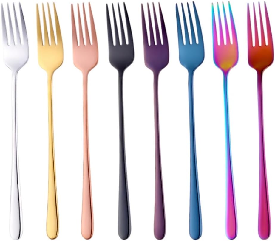 Stainless Steel Salad Fork Set of 8  Mirror Polished Dinner Fork Cutlery Set with Long Handles for Home  Restaurant or Camping  Fruit  Pasta (mix colors)