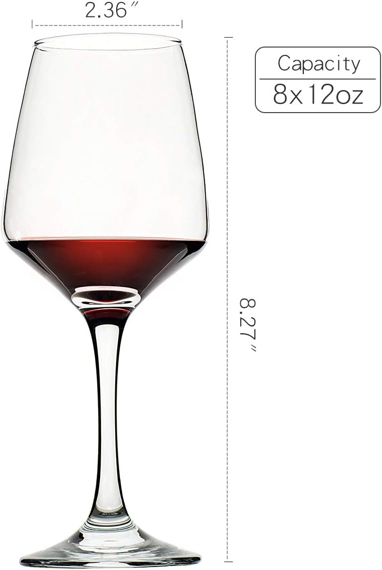 C CREST Wine Glasses Set of 8  12oz  Lead-free  Clear  Durable Glassware