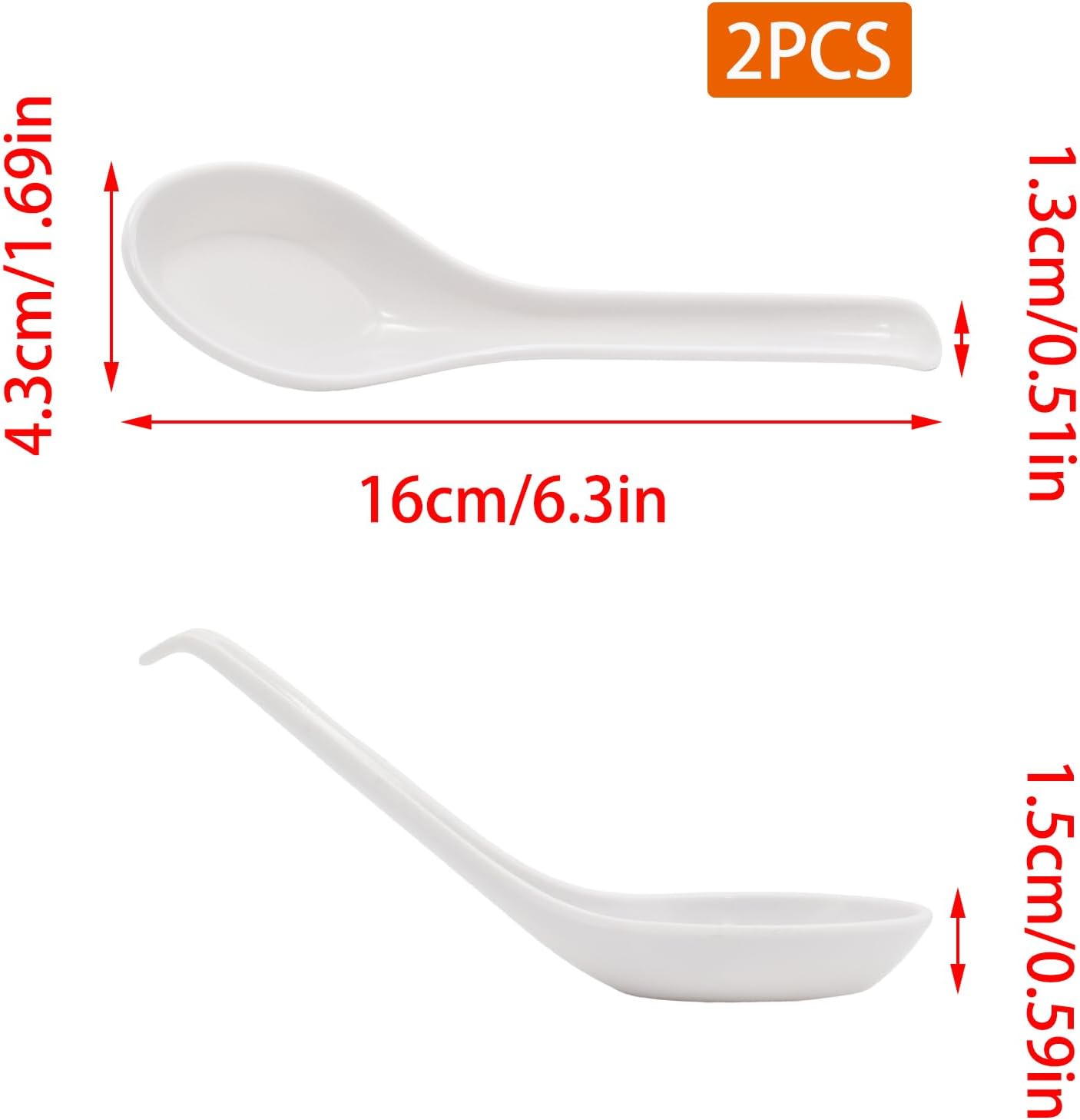 Asian Soup Spoons for Ramen  Pho  Dumplings – White Melamine  Heat-Resistant & Shatterproof  Extra Long Handle (6.3")  2PCS