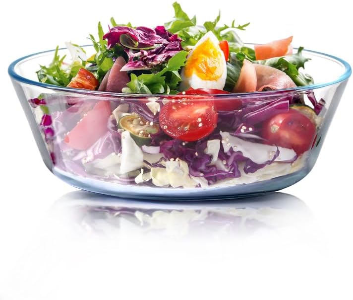 NUTRIUPS 44oz Flat Bottom Tempered Glass Bowl  8in Clear Glass Bowl for Kitchen  Small Glass Salad Bowls  Microwave and Oven Safe