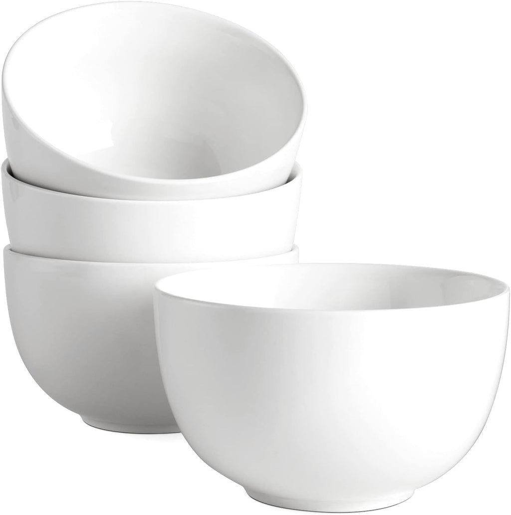DOWAN 5.8" Deep Soup Bowls & Cereal Bowls - 30 Ounces Large Bowls Set of 4 for Kitchen - White Ceramic Bowls for Cereal  Soup  Oatmeal  Salad  Ramen  Noodle  Rice - Dishwasher & Oven Safe