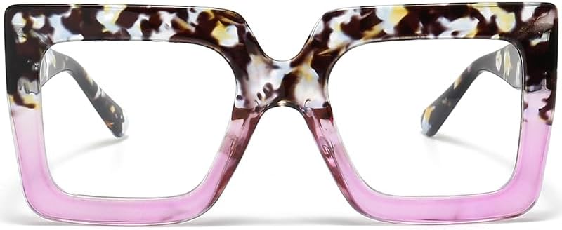 Oversized Blue Light Glasses for Women Fashion Thick Square Computer Eyewear Non-Prescription Black Glasses (Floral Gradient Purple)