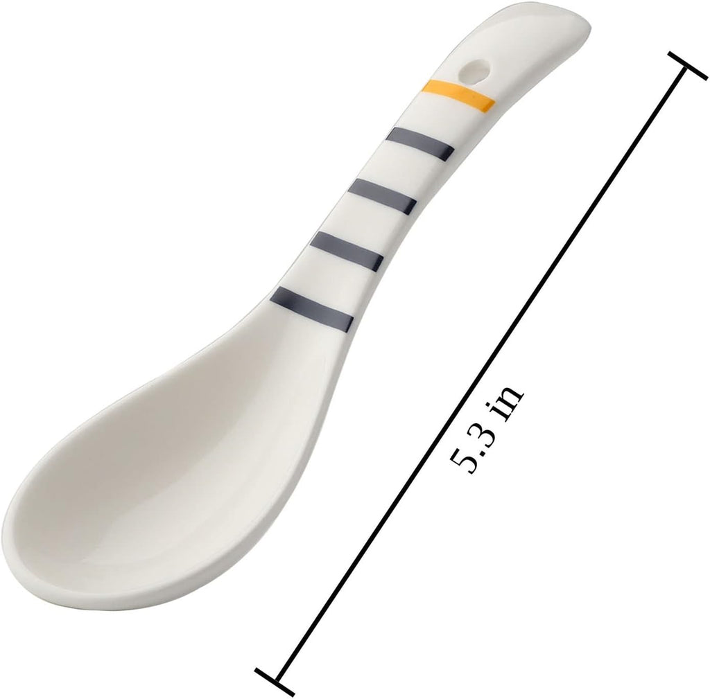 Ceramic Asian Soup Spoons Set of 4 Japanese Ramen Spoons Porcelain Chinese Soup Spoons for Ramen Noodles Pho Blend with Udon