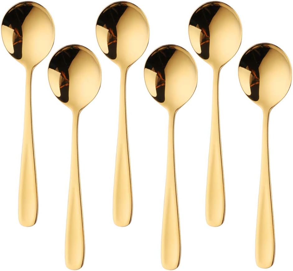 Buyer Star Bouillon Spoon Sets  7-Inch Round Soup Spoons  Stainless Steel Finished Table Dinner Spoons