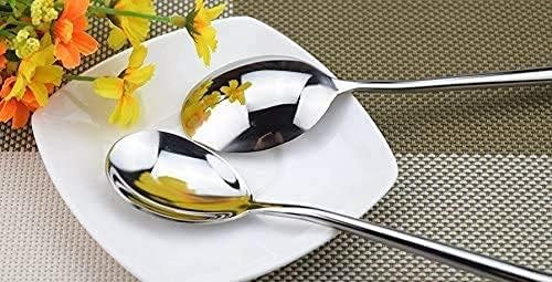 Stainless Steel Spoon Long handle Great Circle Soup Spoons Korean Long Handled Soup Spoon Stainless Steel Round handle Bar Spoons Silver Set of 4