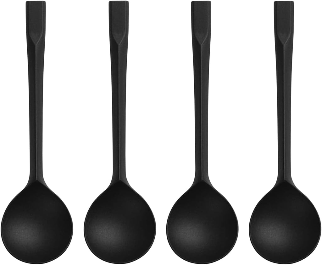 Plastic Dessert Spoons Disposable Heavy Duty Black Soup Spoons for Party Office Restaurants Events Utensils 5.5 x 1.57 Inch Black 100 Pieces.