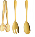 Salad Spoon and Fork Stainless Steel Tong Serving Set  Heavy Duty Smooth Finish Metal Serving Utensils Large Salad Servers for Home Kitchen Party Buffet Supply (Gold)