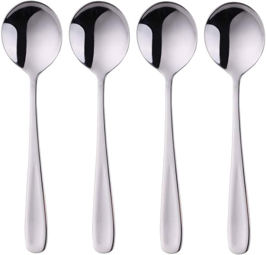 7-Inch Soup Spoons  Baikai Bouillon Spoon 18/10 Stainless Steel Finished Table Dinner Spoons Set of 4 (Silver)