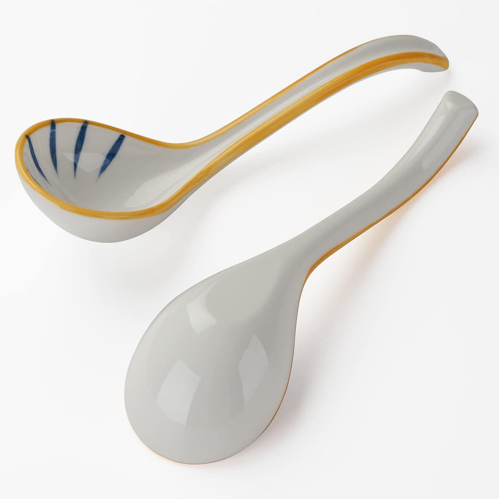 Ceramic Soup Spoons Set of 4 Porcelain Japanese Soup Spoon Long Handle Asian Soup Spoon Sets for Pho Ramen Noodles Wonton Dumpling Rice (Model 1#)