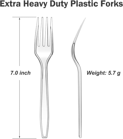 300 Count Extra Heavy Duty Clear Plastic Forks Disposable  BPA-Free  Heat Resistant  Solid and Durable Disposable Forks Bulk  Premium Plastic Forks heavy duty for Party Supply