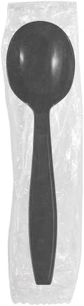 Karat [5.6" - 1000 pcs] Black Individually Wrapped Plastic Heavy-Weight Disposable Soup Spoon (U3532B)
