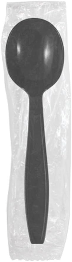 Karat [5.6" - 1000 pcs] Black Individually Wrapped Plastic Heavy-Weight Disposable Soup Spoon (U3532B)