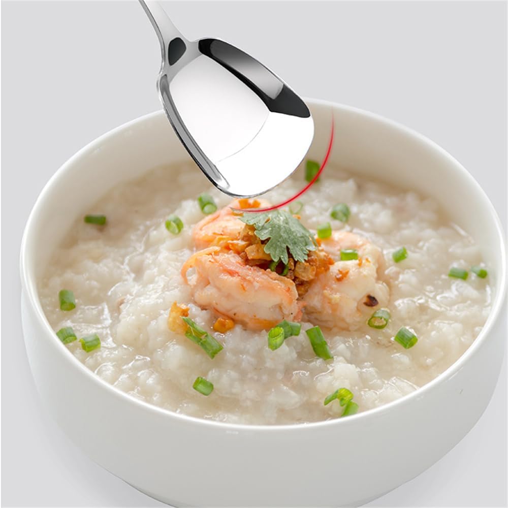 Square Head Stainless Steel Spoons 4PCS Korean style Thick Heavy Weight Soup Spoons Dessert Spoons 7.3 Inch (silver)