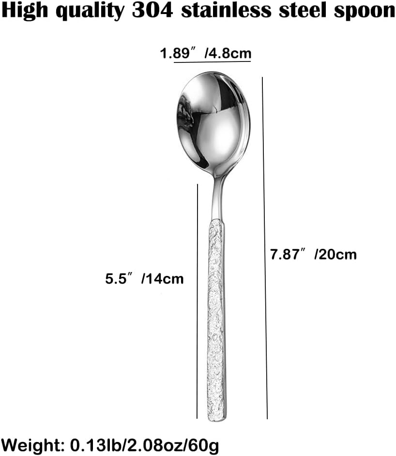 304 Stainless Steel Soup Spoons  7.7 in Large Round Bouillon Spoons  Thick Tablespoon  Dishwasher Safe  2-Piece