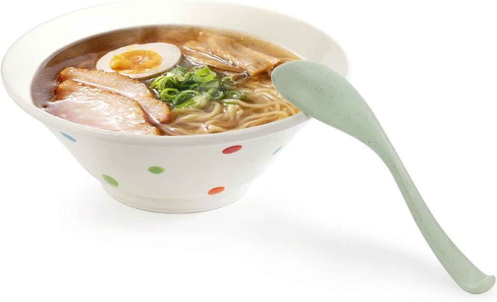 Hiceeden Set of 24 Reusable Plastic Asian Chinese Soup Spoons  Unbreakable Japanese Ramen Set  Long Dinner Spoons for Dumpling  Cereal  Dishwasher Safe  6 Colors