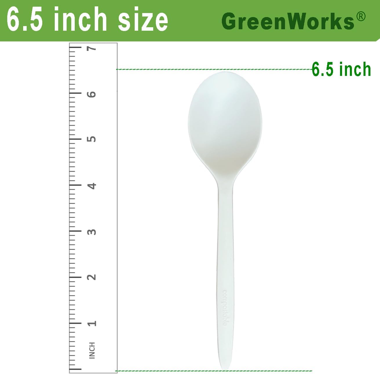 GreenWorks 100 Count 6.5" Large Compostable Soup Spoons BPI Certified Heavy Duty Disposable Cutlery Soup Spoons