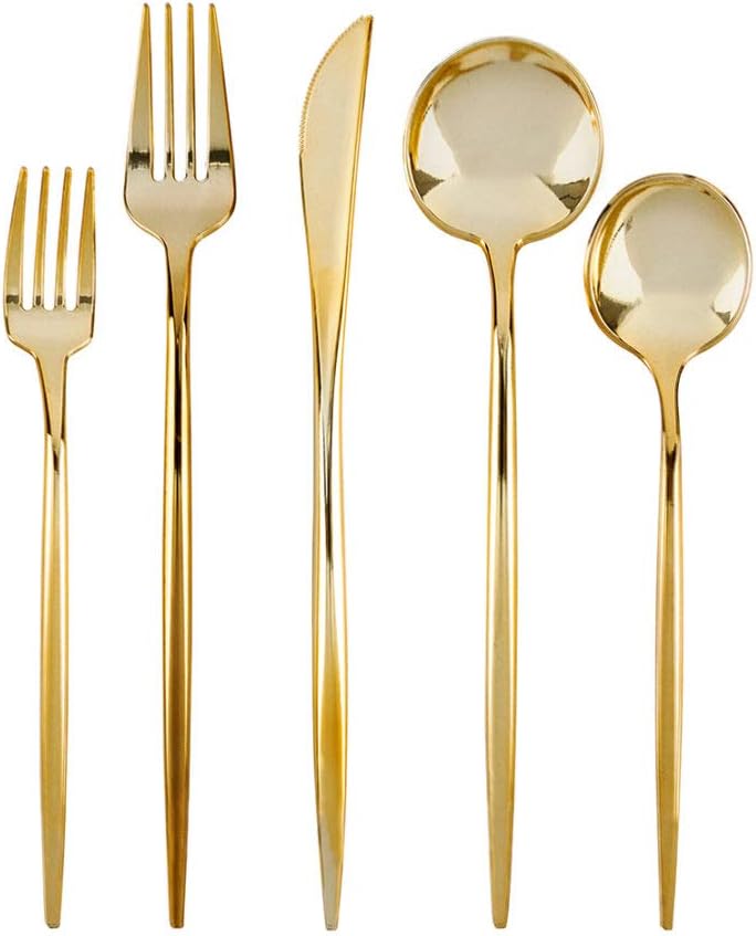 Novelty Flatware Gold Salad Forks - 32 Pieces - Modern & Stylish Plastic Flatware for Chic Table Settings  Perfect for Parties  Catering & Events