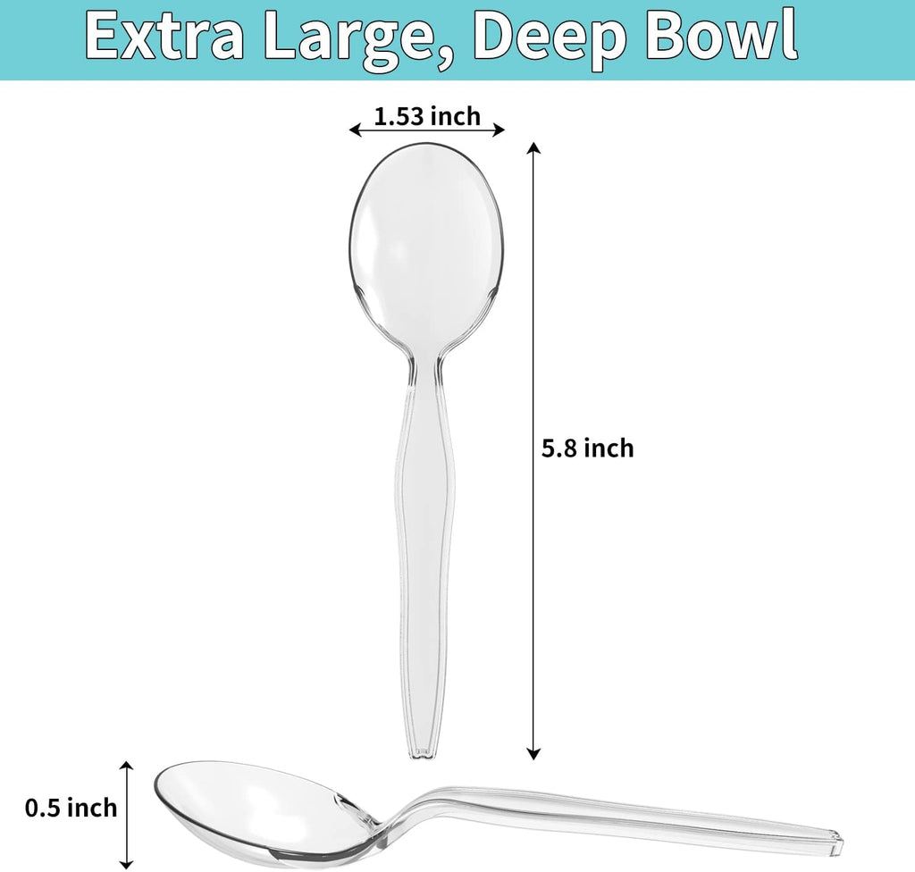 Plastic Soup Spoons  Heavyweight Clear Cutlery  Disposable Utensils for Party Supply  Pack of 100