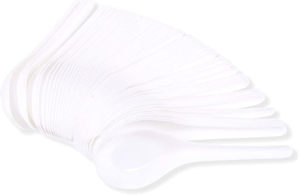 Juvale Disposable Soup Spoons - 50-Pack  White Plastic  5.4-Inch - Deep Asian Soup Spoon for Ramen  Pho & Miso
