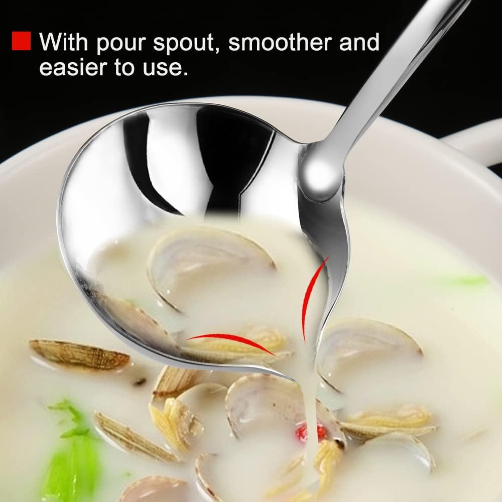 Kitchen Soup Ladle 304 Stainless Steel Punch Metal Luminous Ladell Spoons With Pour Spout Gravy Ladles for Serving Cooking Canning 11.8 inch