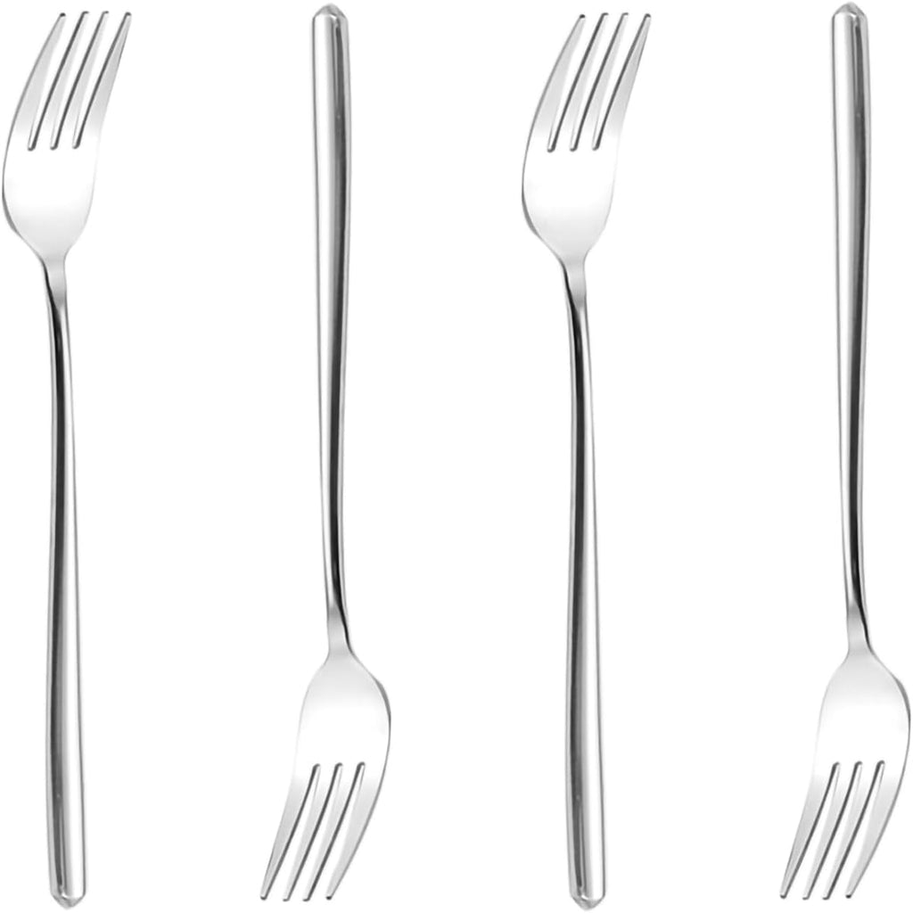 Long handle Dinner Forks Stainless Steel Round handle Dinner Forks Korean Long handle Dessert Forks Silver Pack of 4