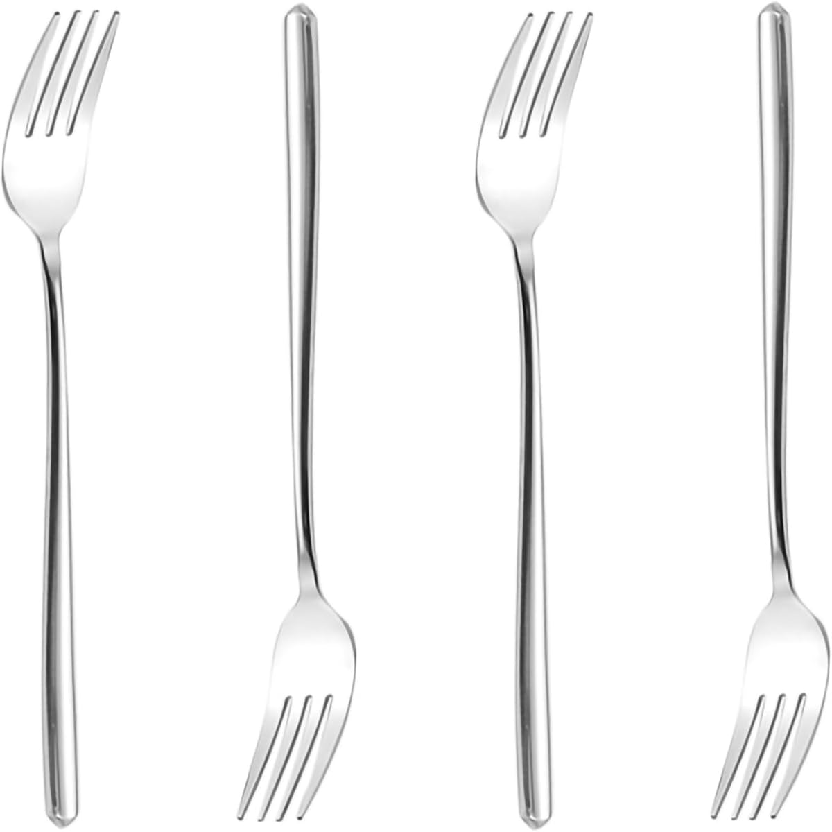 Long handle Dinner Forks Stainless Steel Round handle Dinner Forks Korean Long handle Dessert Forks Silver Pack of 4