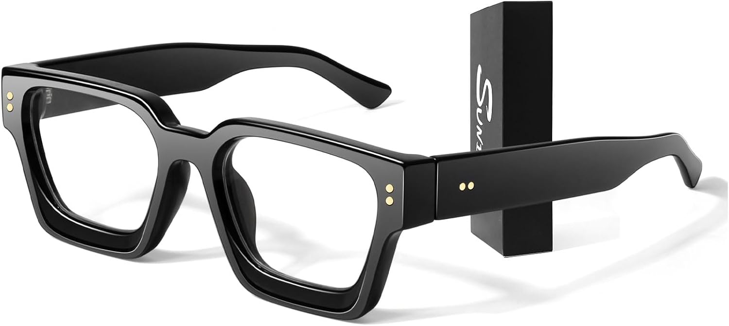 Oversized Thick Square Fake Glasses for Women Men Fashion Preppy Clear Lens Eyeglasses with 100% UV400 Protection