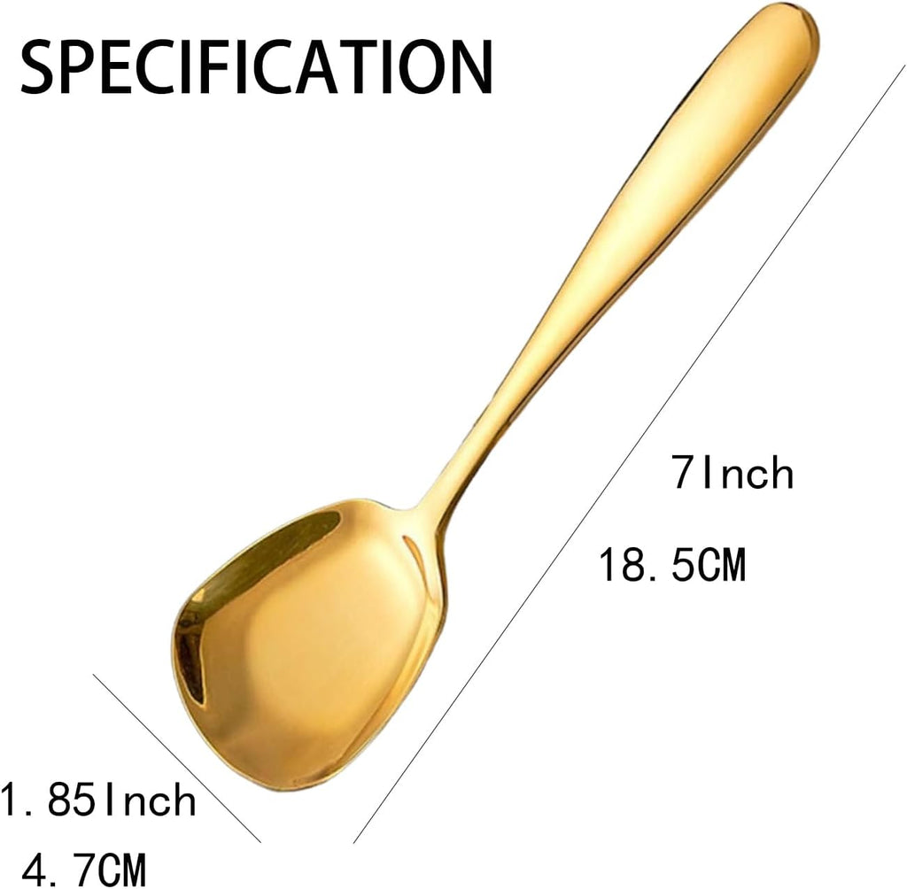 MIUPOO Square Head Spoons  Korean style Square Spoon Thick Heavy Stainless Steel Soup Table Spoons Dinner Flat Square Spoon 7 Inches/18.5 cm Set of 4 Gold