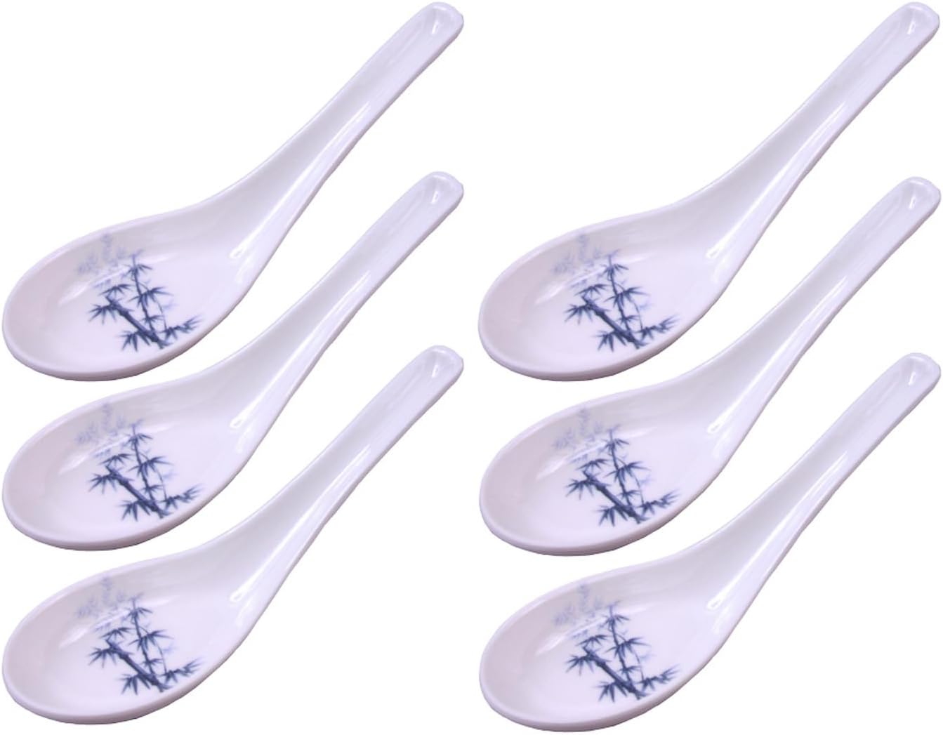 Happy Sales Melamine Soba  Rice Spoons  Asian Chinese Won Ton Soup Spoon  6 Pack Blue Bamboo Design