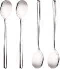 Stainless Steel Spoon Long handle Great Circle Soup Spoons Korean Long Handled Soup Spoon Stainless Steel Round handle Bar Spoons Silver Set of 4