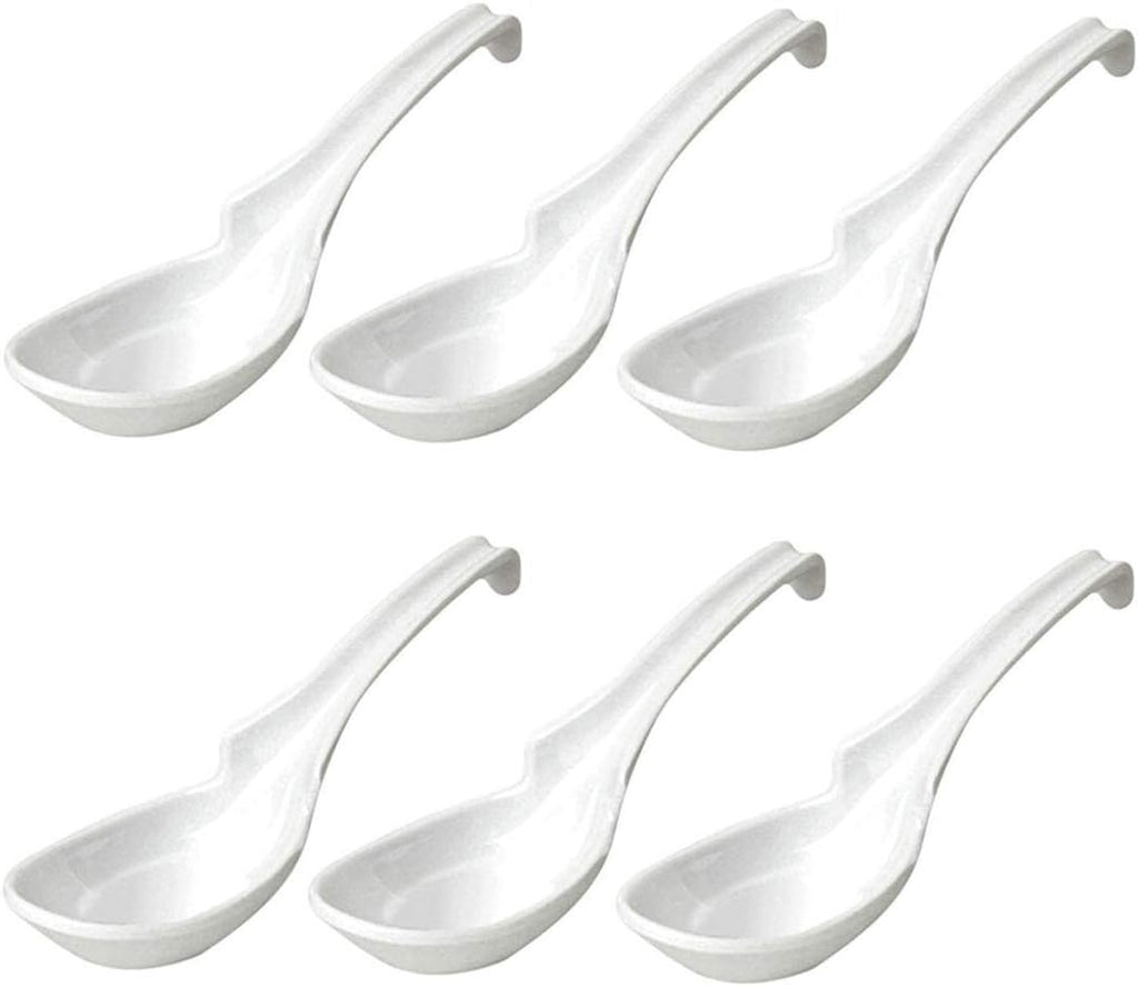 JapanBargain 2777x6  Chinese Soup Spoons Asian Korean Japanese Wonton Soba Rice Pho Ramen Noodle Spoon Notch and Hook Ladle Style Spoon Set of 6  White