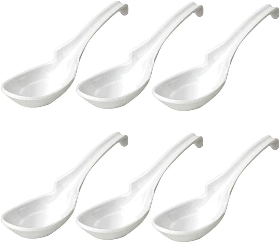 JapanBargain 2777x6  Chinese Soup Spoons Asian Korean Japanese Wonton Soba Rice Pho Ramen Noodle Spoon Notch and Hook Ladle Style Spoon Set of 6  White